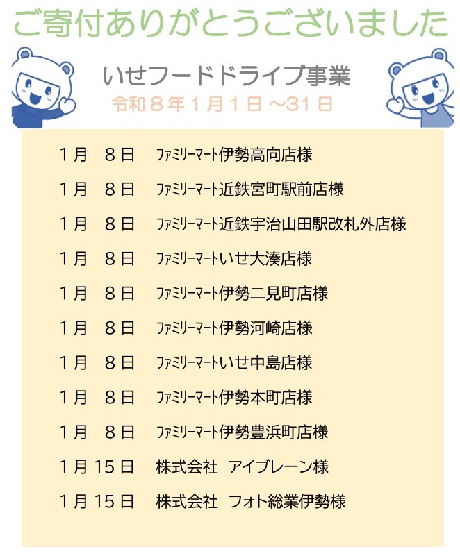 【ご寄付ありがとうございます】 令和8年1月 寄付者の皆さま